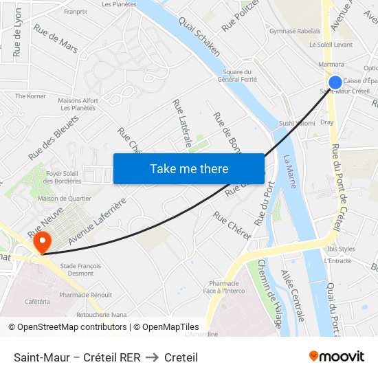 Saint-Maur – Créteil RER to Creteil map