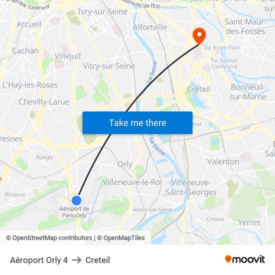 Aéroport Orly 4 to Creteil map