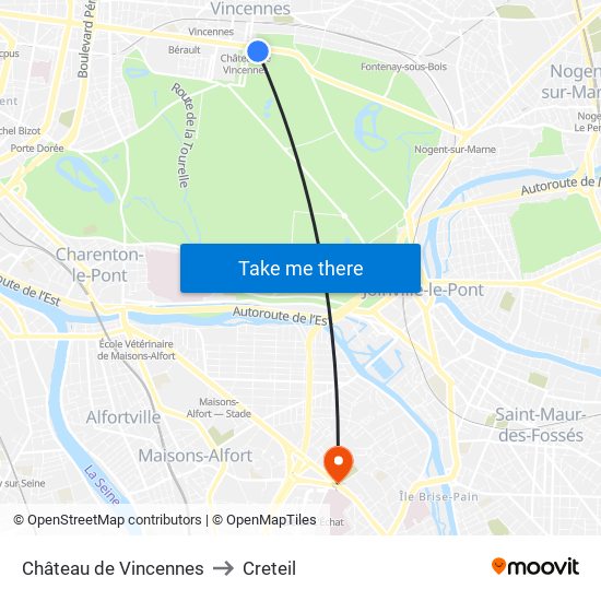 Château de Vincennes to Creteil map