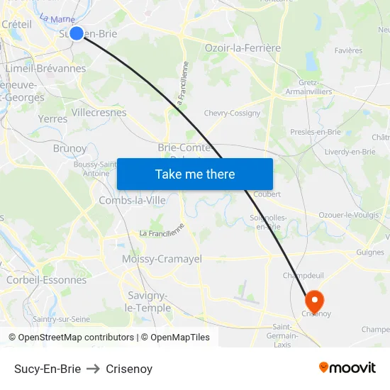 Sucy-En-Brie to Crisenoy map