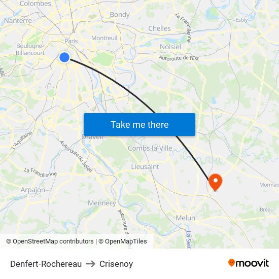 Denfert-Rochereau to Crisenoy map