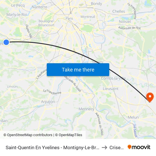 Saint-Quentin En Yvelines - Montigny-Le-Bretonneux to Crisenoy map