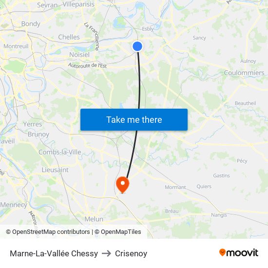 Marne-La-Vallée Chessy to Crisenoy map