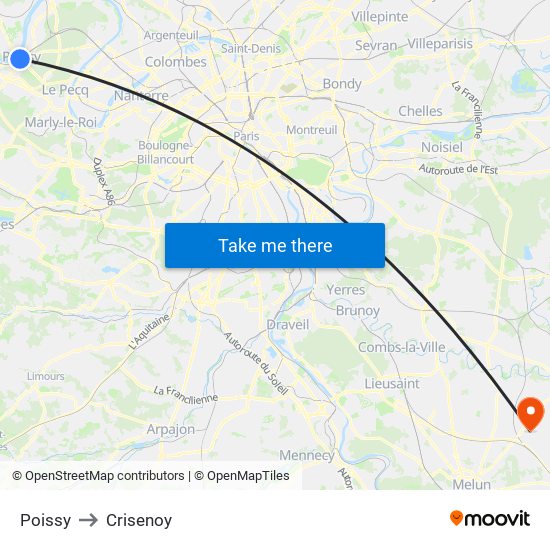 Poissy to Crisenoy map