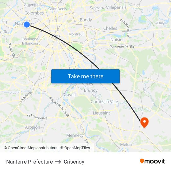 Nanterre Préfecture to Crisenoy map