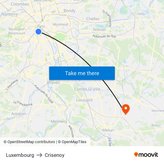 Luxembourg to Crisenoy map