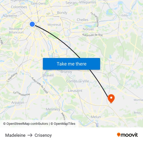 Madeleine to Crisenoy map