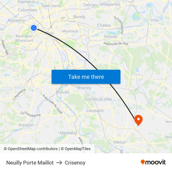 Neuilly Porte Maillot to Crisenoy map
