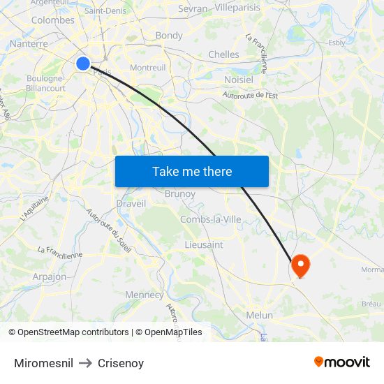 Miromesnil to Crisenoy map