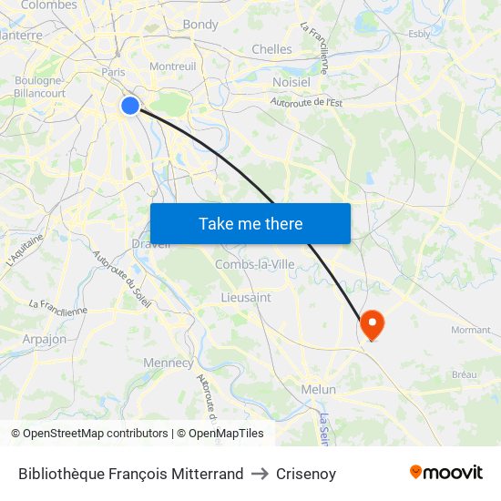 Bibliothèque François Mitterrand to Crisenoy map