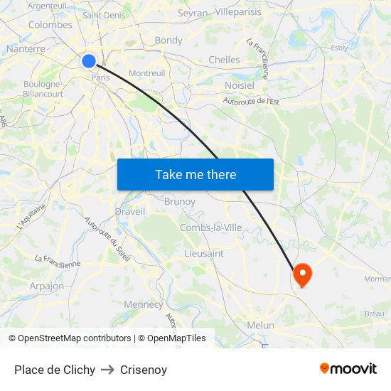 Place de Clichy to Crisenoy map