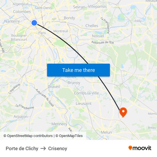 Porte de Clichy to Crisenoy map