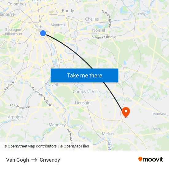 Van Gogh to Crisenoy map