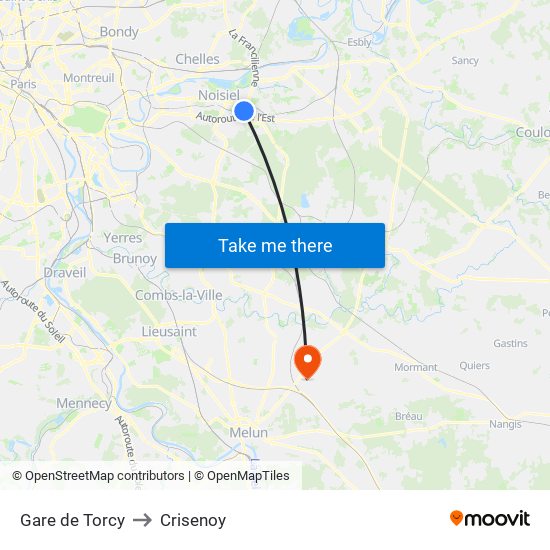 Gare de Torcy to Crisenoy map