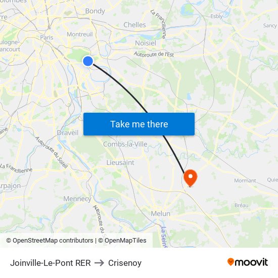 Joinville-Le-Pont RER to Crisenoy map