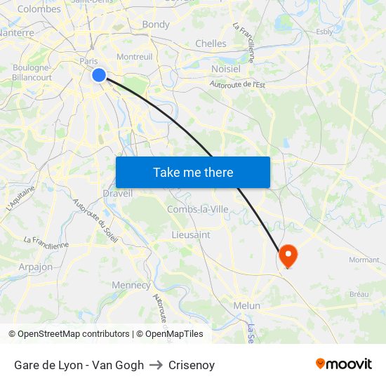 Gare de Lyon - Van Gogh to Crisenoy map