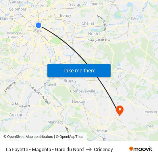 La Fayette - Magenta - Gare du Nord to Crisenoy map