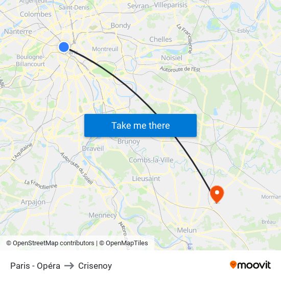 Paris - Opéra to Crisenoy map