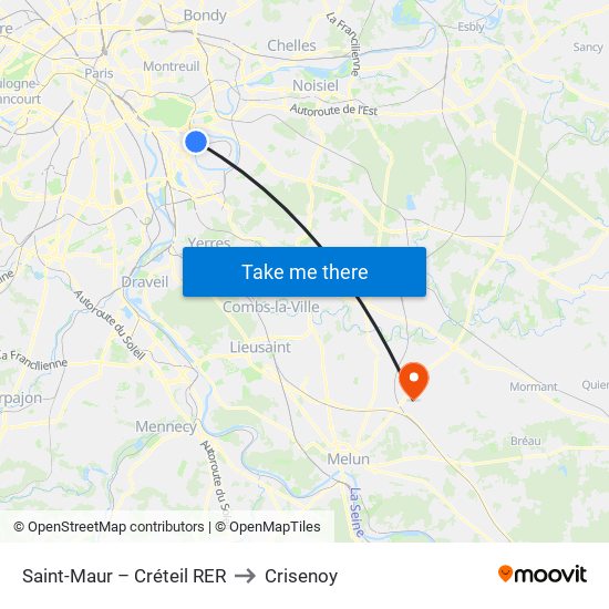 Saint-Maur – Créteil RER to Crisenoy map