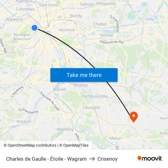 Charles de Gaulle - Étoile - Wagram to Crisenoy map