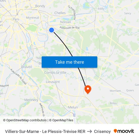 Villiers-Sur-Marne - Le Plessis-Trévise RER to Crisenoy map