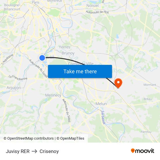 Juvisy RER to Crisenoy map