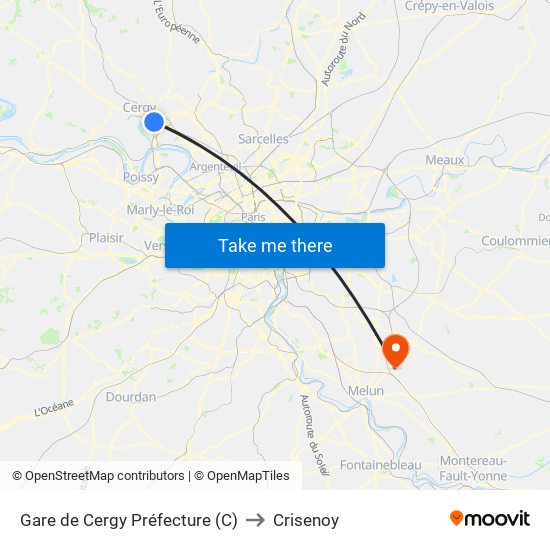 Gare de Cergy Préfecture (C) to Crisenoy map