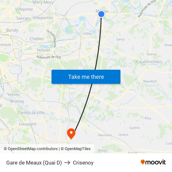 Gare de Meaux (Quai D) to Crisenoy map