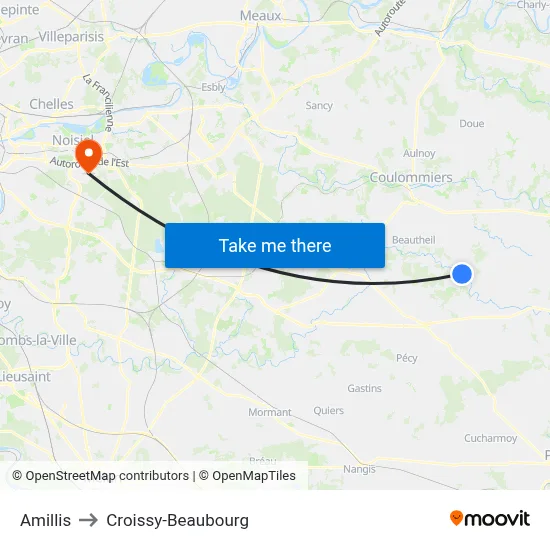 Amillis to Croissy-Beaubourg map