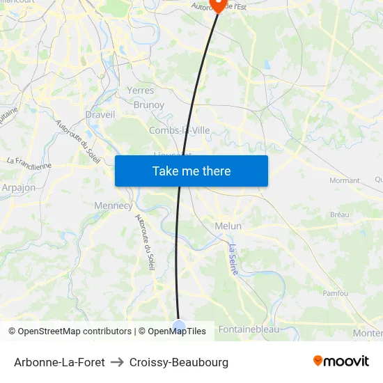 Arbonne-La-Foret to Croissy-Beaubourg map