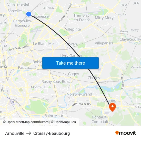 Arnouville to Croissy-Beaubourg map