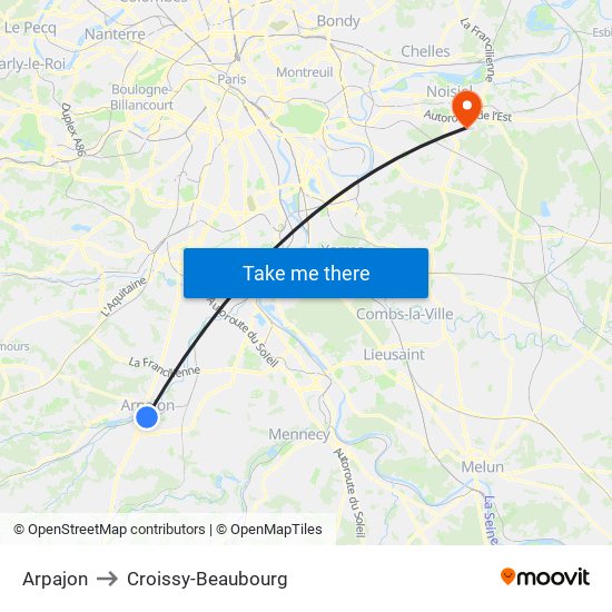 Arpajon to Croissy-Beaubourg map