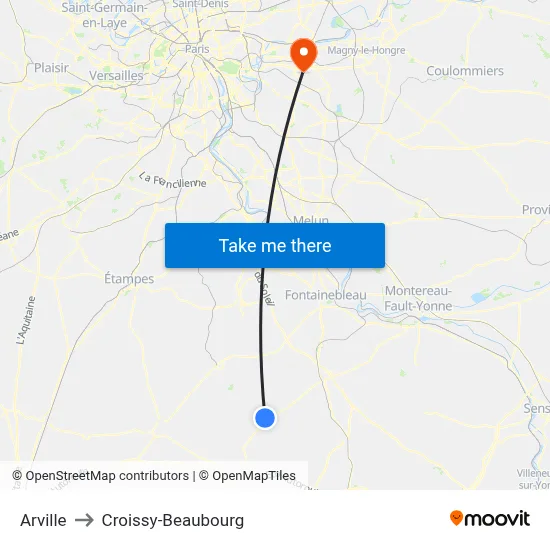 Arville to Croissy-Beaubourg map