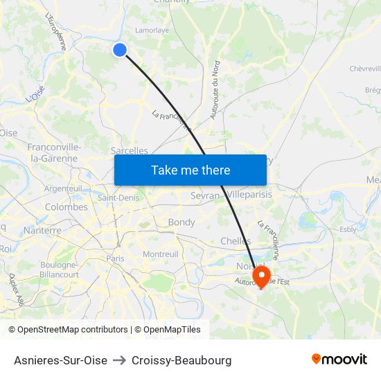 Asnieres-Sur-Oise to Croissy-Beaubourg map