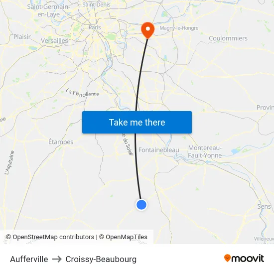 Aufferville to Croissy-Beaubourg map