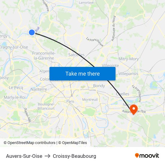 Auvers-Sur-Oise to Croissy-Beaubourg map