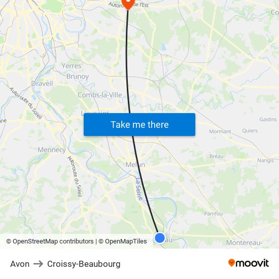Avon to Croissy-Beaubourg map
