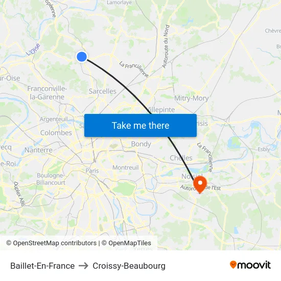 Baillet-En-France to Croissy-Beaubourg map