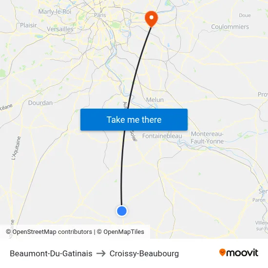 Beaumont-Du-Gatinais to Croissy-Beaubourg map