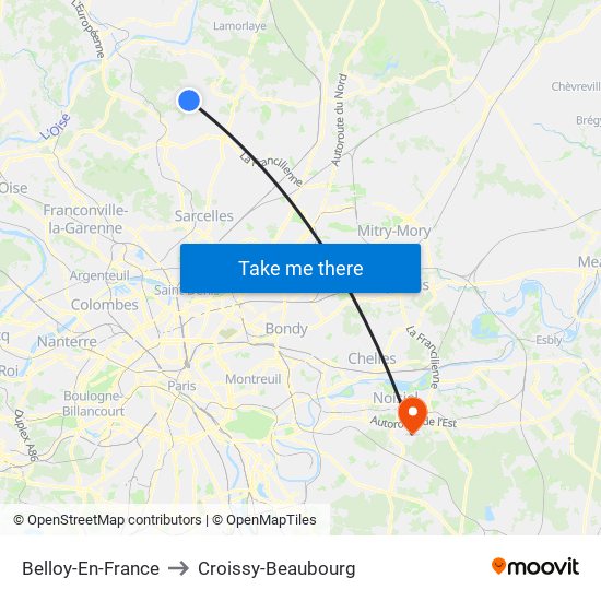 Belloy-En-France to Croissy-Beaubourg map