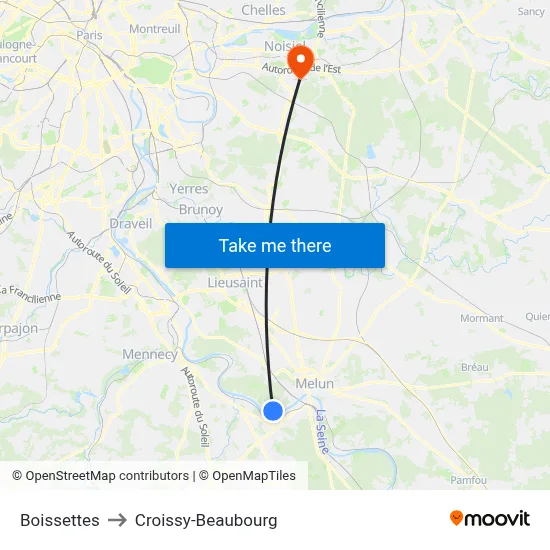 Boissettes to Croissy-Beaubourg map