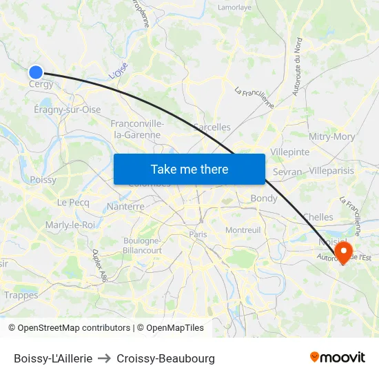Boissy-L'Aillerie to Croissy-Beaubourg map