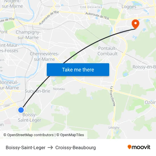 Boissy-Saint-Leger to Croissy-Beaubourg map