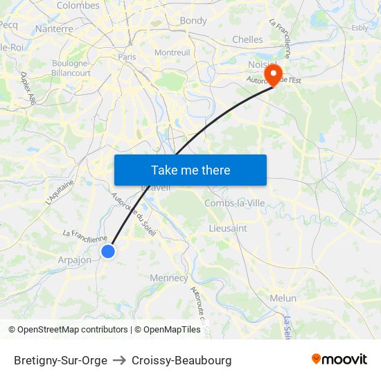 Bretigny-Sur-Orge to Croissy-Beaubourg map