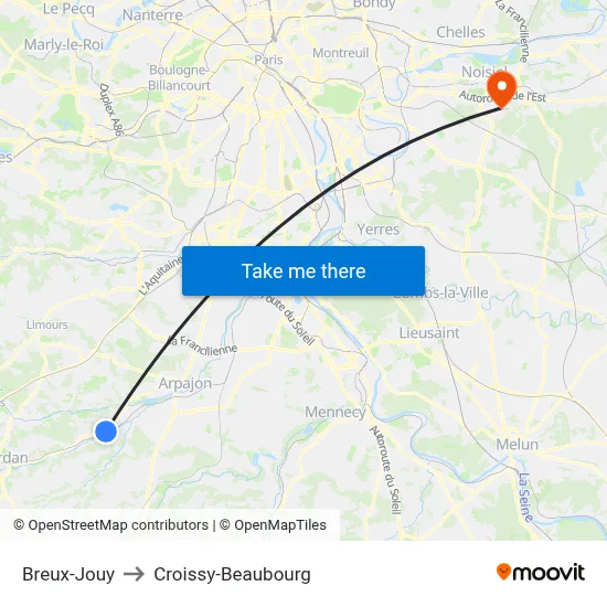 Breux-Jouy to Croissy-Beaubourg map
