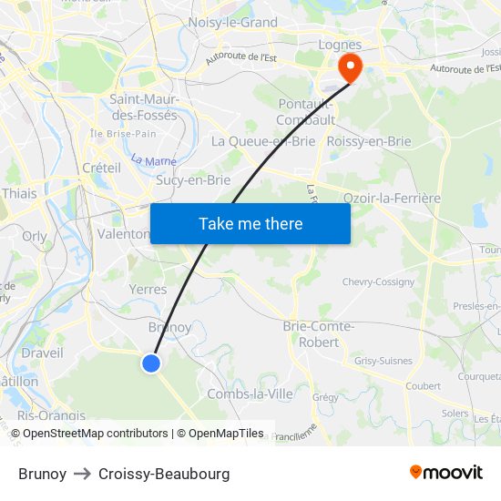 Brunoy to Croissy-Beaubourg map