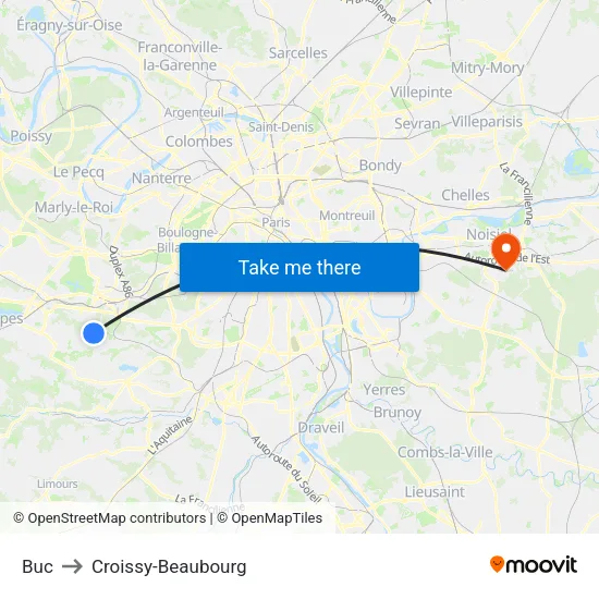 Buc to Croissy-Beaubourg map