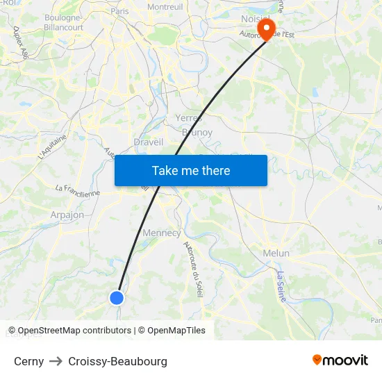 Cerny to Croissy-Beaubourg map