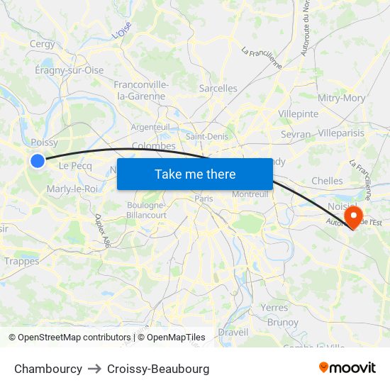 Chambourcy to Croissy-Beaubourg map