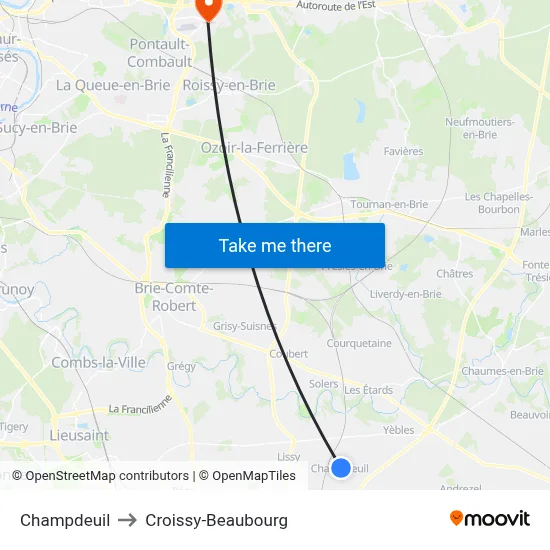 Champdeuil to Croissy-Beaubourg map